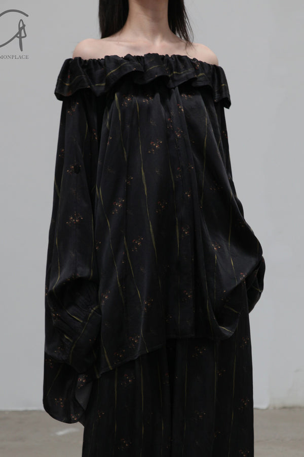 Mutedance 24 Spring/Summer Silk Wide Shoulder Top Series MD-MD24SS50-SHENHE PM117 sepia